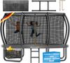 KESSER® Trampolin Outdoor, GS-Zertifikat, Gartentrampolin für Kinder & Erwachsene bis 150 kg mit Sicherheitsnetz, inklusive Tasche, Leiter, Randabdeckung & gepolsterten Netzstangen Anthrazit, Ø 427 cm Bild 1