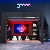 Merax 140x200 Hochbett Kinderbett aus Holz mit Schreibtisch, mehrstufigem Stauraum, LED-Beleuchtung und Treppe mit Stauraum, Schwarz Bild 3