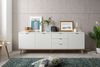 Finori Göteborg 57 Sideboard, weiß / Dekor Sonoma Eiche | Sideboard für Wohnzimmer | Maß: B x H x T ca. 200 x 68 x 40 cm | Sideboard mit 3 Türen (dahinter 2 Einlegeböden) und 3 Schubkästen Bild 3