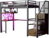 Hochbett Metall Mit Schreibtisch LED-Lichtleiste Steckdosen Stauraumtreppe Netzstruktur 120 kg Schwarz Bild 5
