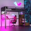 Hochbett Metall Mit Schreibtisch LED-Lichtleiste Steckdosen Stauraumtreppe Netzstruktur 120 kg Schwarz Bild 2