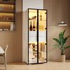 Merax 160cm Schrank, Vitrine Schranktür aus gehärtetem Glas, Vitrine Lagerschrank mit LED, 2 Glasboden, 2 Schubladen, Highboard, Wohnzimmerschrank, Aufbewahrungsschrank, Weiß Bild 3