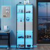 Merax 160cm Schrank, Vitrine Schranktür aus gehärtetem Glas, Vitrine Lagerschrank mit LED, 2 Glasboden, 2 Schubladen, Highboard, Wohnzimmerschrank, Aufbewahrungsschrank, Weiß Bild 2