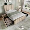 Polsterbett 90x200 cm mit 4 Schubladen, USB-/Typ-C-Ladefunktion, Leinen Beige, ohne Matratze Bild 2