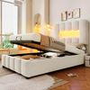 Merax Polsterbett, 90 x 200 cm, Einzelbett, Jugendbett, ohne Matratze, LED-Beleuchtung, mit Hydraulikvorrichtung, verstellbares Kopfteil, Samt, beige Bild 3