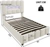 Merax Polsterbett, 90 x 200 cm, Einzelbett, Jugendbett, ohne Matratze, LED-Beleuchtung, mit Hydraulikvorrichtung, verstellbares Kopfteil, Samt, beige Bild 4