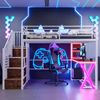 Hochbett, 140*200cm , Mit LED-Leuchten, Ablageleiter, Schreibtisch, Kleiderschrank, Regale, ohne Matratze, Weiß Bild 5