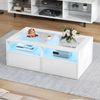 Couchtisch 100x50x35 cm weiß gehärtetes Glas LED-Beleuchtung 2 offene Fächer 2 Schubladen Bild 5