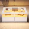 Couchtisch 100x50x35 cm weiß gehärtetes Glas LED-Beleuchtung 2 offene Fächer 2 Schubladen Bild 2