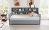 Ausziehbett 90/180×190 cm mit Stauraum, Steckdose und Lattenrost, Grau, ohne Matratze Bild 5