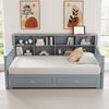 Ausziehbett 90/180×190 cm mit Stauraum, Steckdose und Lattenrost, Grau, ohne Matratze Bild 3