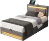 Polsterbett 90×190 cm mit USB-Anschluss, LED-Beleuchtung und Stauraum in Grau Bild 5