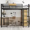 Eisenbett, Hochbett Doppeltür-Kleiderschrank Treppe mit Handläufen Schreibtisch und Aufbewahrungsregal oberes Bett mit Ablagefächern, Eisen+MDF, Schwarz+Natur, 90x200cm Bild 4