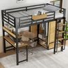 Eisenbett, Hochbett Doppeltür-Kleiderschrank Treppe mit Handläufen Schreibtisch und Aufbewahrungsregal oberes Bett mit Ablagefächern, Eisen+MDF, Schwarz+Natur, 90x200cm Bild 5