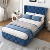 Polsterbett 90x200 cm Samt mit Knopf-Tufting und Nietenverzierung — Lattenrost inklusive,blau Bild 2