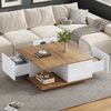 Couchtisch, mit 3 Schubladen, geometrischer Kaffeetisch, hochglänzend, Sofatisch, Beistelltisch, geeignet für kleine Räume, Weiß+Holzfarbe, 70 x 70 x 31.5 cm Bild 2