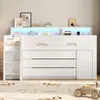 Hochbett mit Schreibtisch, Stauraum, LED-Streifen, Lattenrost, Regalen, Schubladen, Rausfallschutz, USB und Leiter, 90x200 cm, Kinderbett, Kiefer Bild 2
