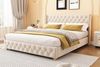 Merax Polsterbett, Massivholz Doppelbett 160x200cm mit Lattenrost und Polster-Kopfteil, Hellbeige Bild 5