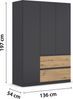 rauch Kleiderschrank, Drehtürenschrank COSTA, 3-türig, 2 Schubkästen, push-to-open, Grau metallic, 136 x 197 x 54 cm Bild 4