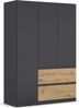 rauch Kleiderschrank, Drehtürenschrank COSTA, 3-türig, 2 Schubkästen, push-to-open, Grau metallic, 136 x 197 x 54 cm Bild 3