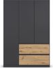 rauch Kleiderschrank, Drehtürenschrank COSTA, 3-türig, 2 Schubkästen, push-to-open, Grau metallic, 136 x 197 x 54 cm Bild 2