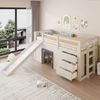 Hochbett 90x200 cm aus Holzmaterial und MDF mit Rutsche, 3 Schubladen und Stauraum, Creme, ohne Matratze Bild 2