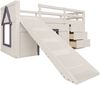 Hochbett 90x200 cm aus Holzmaterial und MDF mit Rutsche, 3 Schubladen und Stauraum, Creme, ohne Matratze Bild 4