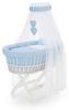 FabiMax Stubenwagen Weiß lackiert, 2 in 1 Musselin / Waffelpiqué Komplettset Blau mit Decke und Kissen Bild 5