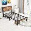 90x200cm Metallgestell mit Metallrahmen und MDF-Platte, robustes,mit Stauraum, modernes Schlafzimmerbett, Schwarz & Braun Bild 5