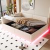 Polsterbett140 x 200 cm, mit LED-Beleuchtung, Tape-C und zwei USB-Anschlüssen, L-förmiger weicher Rückenlehne, Samtstoff, Hydraulischem Bettgestell, Beige(Matratze nicht im Lieferumfang enthalten) Bild 5