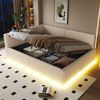 Polsterbett140 x 200 cm, mit LED-Beleuchtung, Tape-C und zwei USB-Anschlüssen, L-förmiger weicher Rückenlehne, Samtstoff, Hydraulischem Bettgestell, Beige(Matratze nicht im Lieferumfang enthalten) Bild 3