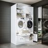Roomart Waschturm Doppelschrank mit Ausziehplatte – SERIE 1 - 134 cm breit, Waschmaschinenschrank für Waschküche & Hauswirtschaftsraum • Weiß Bild 2