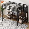 Hochbett 90×200 cm Metall-Holz,mit TV-Ständer, Steckdose und sicherer Leiter, platzsparend,Schwarz Bild 3