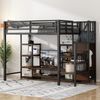 Hochbett 90×200 cm Metall-Holz,mit TV-Ständer, Steckdose und sicherer Leiter, platzsparend,Schwarz Bild 2