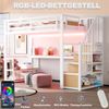 90*200 Metall-Hochbett,mit LED-Lichtleiste und Steckdose,mit Aufbewahrungsleiter,Regalen und Tisch, Sicherheitszaun-Design , Hohes Eisenrahmenbett mit Metallrahmen für stabile Unterstützung,Weiß Bild 5