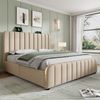 Polsterbett, Leinen mit USB-Anschluss & 4 Schubladen, 140x200 cm, Beige, mit Matratze Bild 2