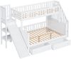 Etagenbett 296 x 167,5 x 172,5 cm mit Rutsche, Leiter und Stauraum – weiß, aus Massivholz Bild 5