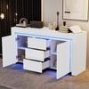 Merax Sideboard, Kommode mit 3 Schubladen, 2 Türen, Hochglanz Beistellschrank mit LED-Lichtleiste, Wohnzimmerschrank mit Stauraum, Weiß Bild 3