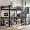 Etagenbett mit Schreibtisch & Kleiderschrank 208x173x160 cm, Schwarz, Eisen (ohne Matratze) Bild 2