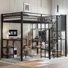 Etagenbett mit Schreibtisch & Kleiderschrank 208x173x160 cm, Schwarz, Eisen (ohne Matratze) Bild 2