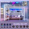 Hochbett mit Regal, LED-Beleuchtung, Kleiderstange, Wandgitter, Leiter, Rausfallschutz, 90x200cm, Kinderbett, Metallbett Bild 4