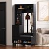 Merax Garderoben-set, Wandgarderobe, Flurgarderobe Set mit Schuhbank, Garderoben Set mit 4 Kleiderhaken, zwei Schubladen und 1 Türen, Schwarz Bild 3