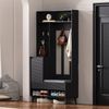 Merax Garderoben-set, Wandgarderobe, Flurgarderobe Set mit Schuhbank, Garderoben Set mit 4 Kleiderhaken, zwei Schubladen und 1 Türen, Schwarz Bild 5