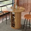 Runder Bartisch mit Stauraum, 91,6cm hoher Stehtisch mit Schrank, MDF Holzoptik, Belastbar bis 75kg, für Bar & Wohnzimmer, Braun Bild 4