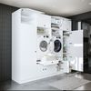 Roomart Schrankwand für Waschküche & Hauswirtschaftsraum - SERIE 1 - 254 cm breit – Waschmaschinen-Umbau & Stauraumschrank mit Ausziehbrett • Weiß Bild 2