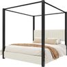 180x200 cm großes Polsterbett mit Himmelbettgestell, Kopfteil und Metallrahmen, Beige+Schwarz Bild 4