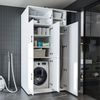 Roomart Waschmaschinenschrank - DORA-II- 115 cm breit - Wasch- & Trocknerschrank mit Türen & Ausziehbrett, Waschmaschinen-Überbau für Waschküche & Hauswirtschaftsraum • Weiß Bild 1