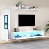 3-tlg. Wohnwand Weiß mit LED, TV-Schrank 180 x 33 x 30 cm, Vitrine 30 x 33 x 130 cm, Wandregal 140 x 13,5 x 18 cm Bild 2