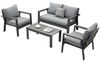 MeXo Gartenlounge-Set Gartenmöbel Set 4 Personen Aluminium Wetterfest Hochlehner 4 Sitzer, (einteiliges 10cm Premium-Sitzkissen, 4-tlg, Gartentisch 100x50cm), Gartenset 4 Personen Ergonomisches Design, Café-Ecke Alu Bild 4