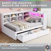 Massivholzsofa 90*200 cm, Mit Ablagefächern, Bett mit USB- und Steckdose mit LED-Leiste, Mit Regalen und Ablagefächern, Viel Stauraum, Multifunktionales Einzelholzbett, Weiß Bild 5